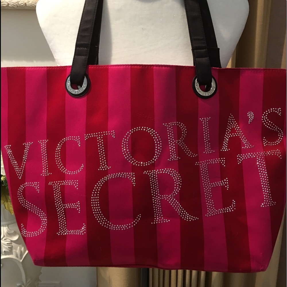 Victoria Secret Lg. Pink & Red Striped Tote